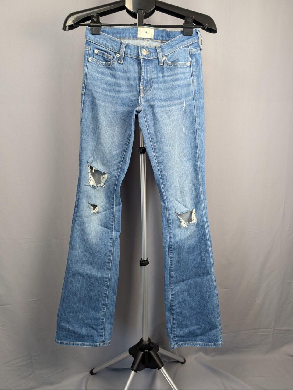 Y2K Thrashed Denim Like New 7 For All Mankind Original Bootcut Light Wash Sz 23